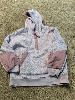 Hanna Andersson Lavender Sherpa Half-Zip Hoodie with Pink Accents